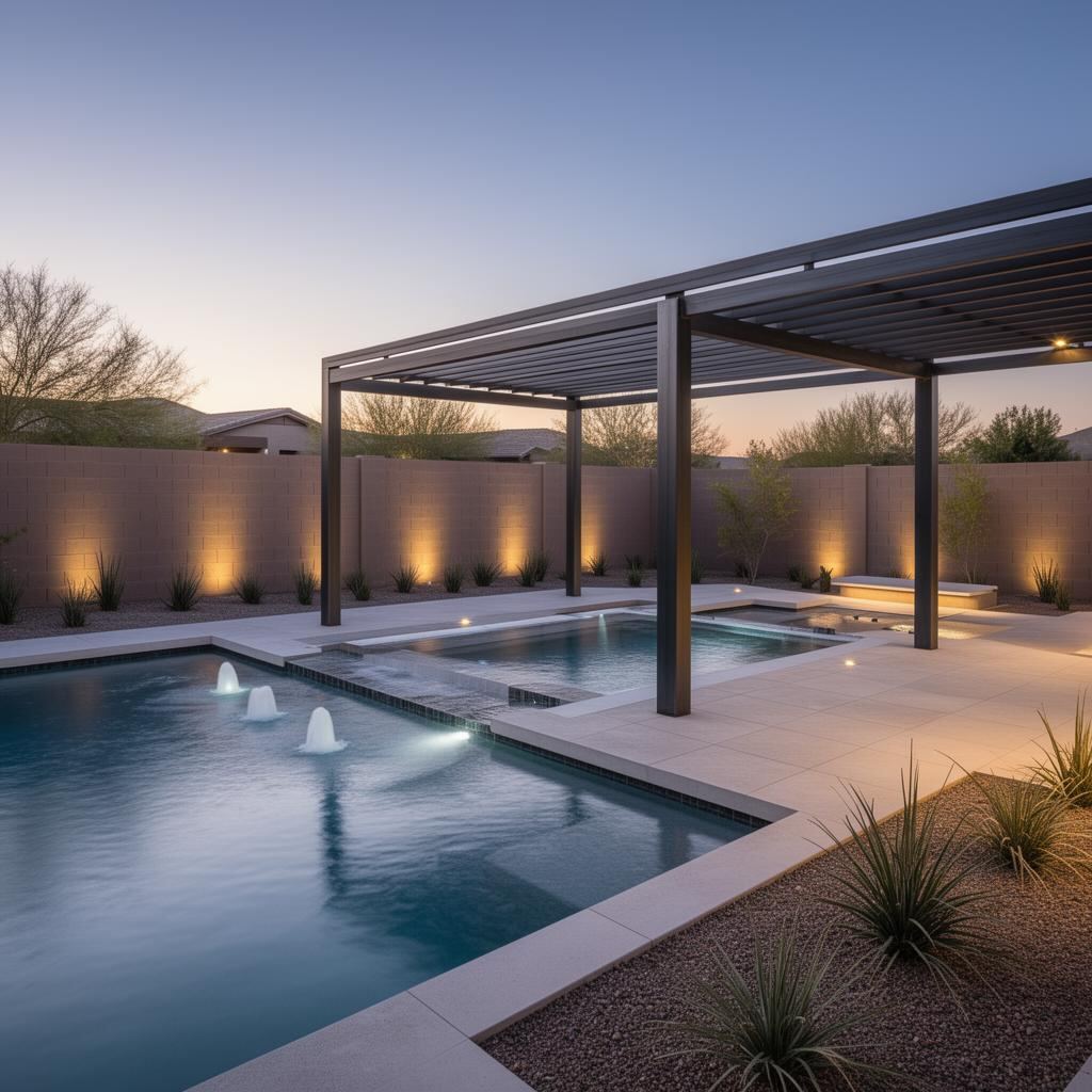 Queen Creek Modern Backyard — New Pool + Pergola in Queen Creek, AZ